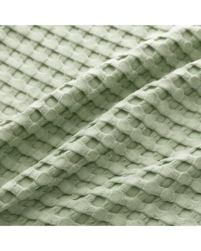Awesome Home 300 Thread Count Waffle Large Grid Pattern Blanket In Green