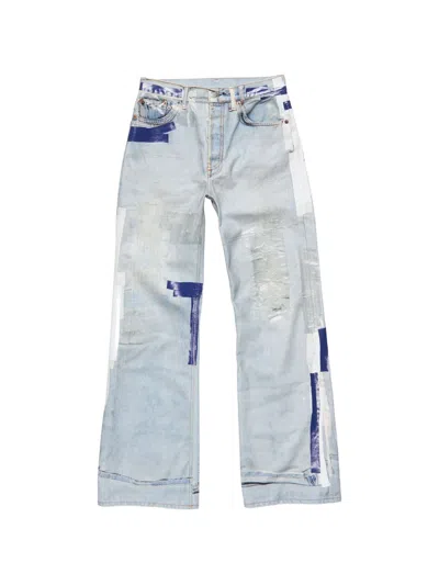 Acne Studios Denim Straight Jeans Distressed Patchwork Five Pocket In Blue