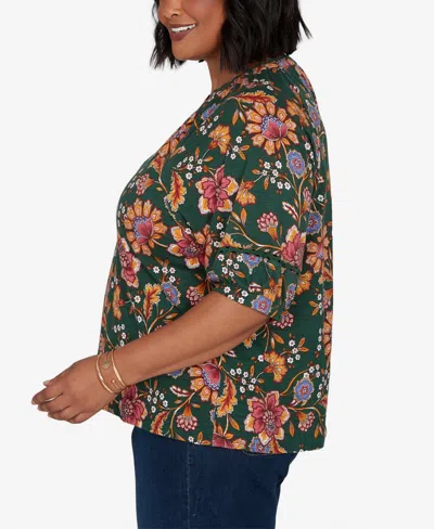 Ruby Rd. Plus Size Floral Vines Printed Cotton Knit Top In Multi