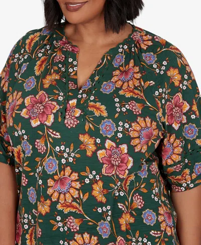 Ruby Rd. Plus Size Floral Vines Printed Cotton Knit Top In Multi