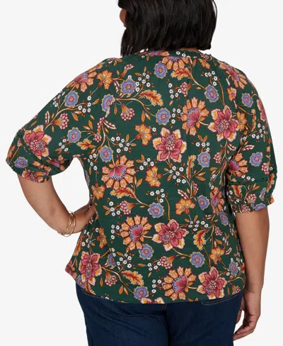 Ruby Rd. Plus Size Floral Vines Printed Cotton Knit Top In Multi