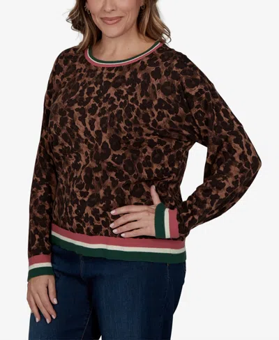 Ruby Rd. Plus Size Cheetah Print Knit Sweater In Dark Chocolate Multi