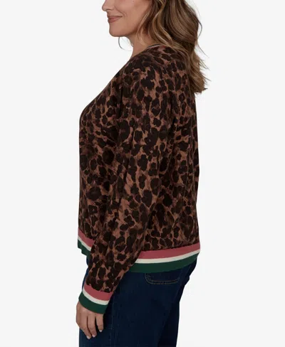 Ruby Rd. Plus Size Cheetah Print Knit Sweater In Dark Chocolate Multi