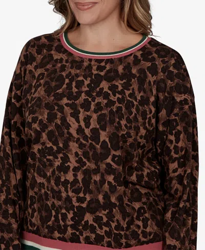 Ruby Rd. Plus Size Cheetah Print Knit Sweater In Dark Chocolate Multi