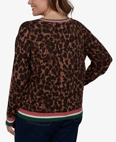 Ruby Rd. Plus Size Cheetah Print Knit Sweater In Dark Chocolate Multi