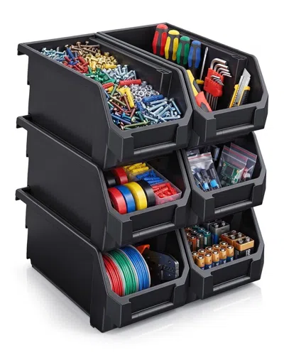 Sorbus Large Stackable Garage Storage Bins - Set Of 6 In Black