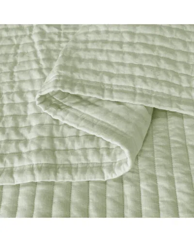 Awesome Home Linen Solid Stripe Quilt Set In Green