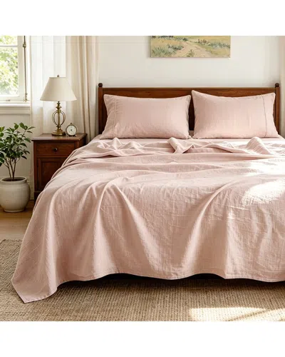 Awesome Home Linen Solid Sheet Set In Pink