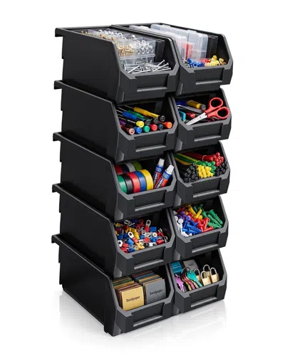 Sorbus Medium Stackable Garage Storage Bins - Set Of 10 In Black
