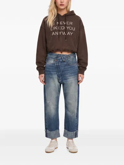 R13 Crossover Frayed Jeans In Blue