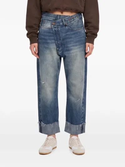 R13 Crossover Frayed Jeans In Blue