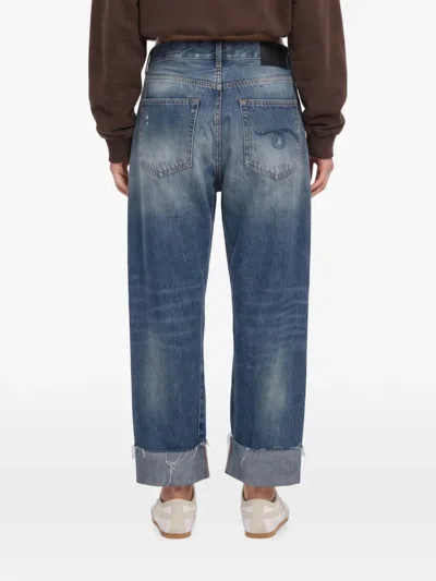 R13 Crossover Frayed Jeans In Blue