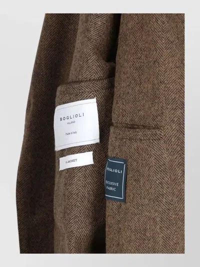 Boglioli Tailored Blazer Herringbone Pattern Front Pockets In Blue