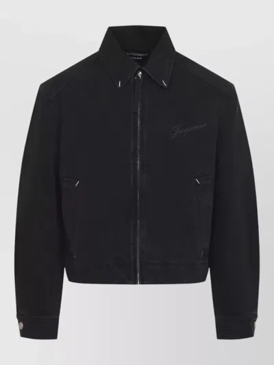 Jacquemus Canvas Coat Front And Back Pockets In Black