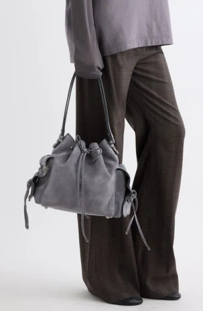 Acne Studios Multipocket Suede Bucket Bag In Gray