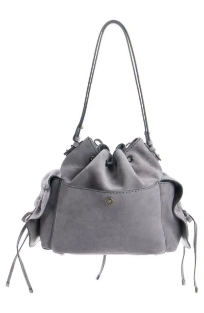 Acne Studios Multipocket Suede Bucket Bag In Gray
