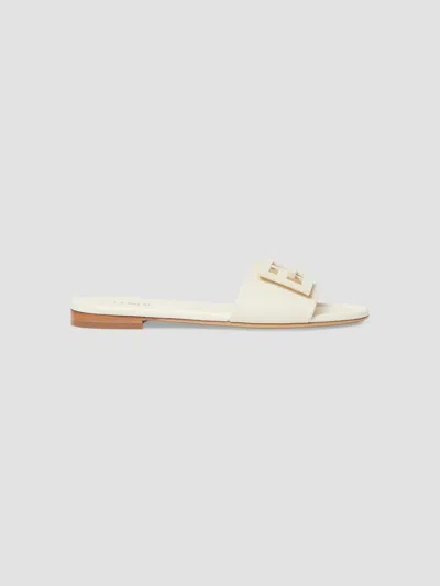 Fendi Wide-band Slide Sandals With Ff Baguette Motif In White