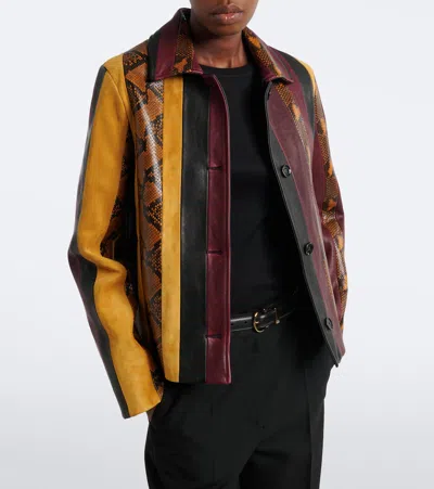 Proenza Schouler Striped Suede-trimmed Snake-effect Leather Jacket In Multi