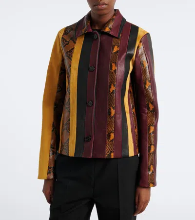 Proenza Schouler Striped Suede-trimmed Snake-effect Leather Jacket In Multi