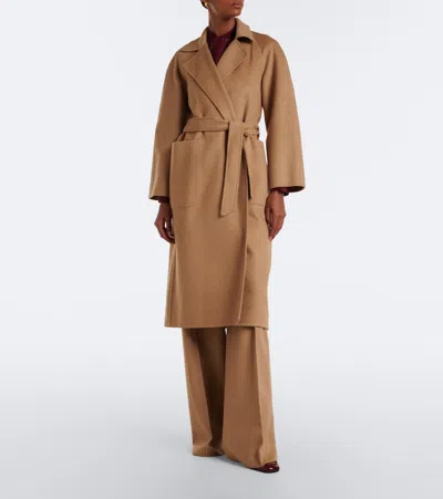 Max Mara Wool Wrap Coat In Beige