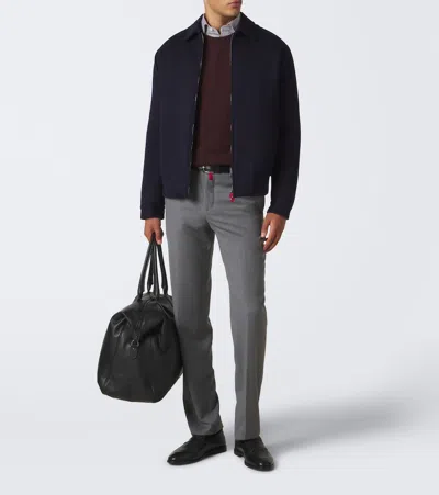Kiton Wool Bomber Jacket In Blue