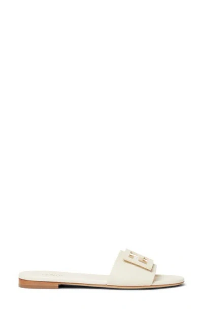 Fendi Wide-band Slide Sandals With Ff Baguette Motif In White