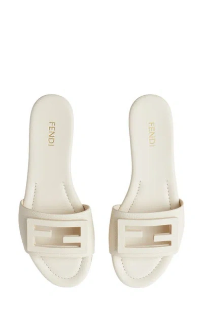 Fendi Wide-band Slide Sandals With Ff Baguette Motif In White