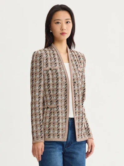 Misook Tailored Houndstooth Tweed Knit Jacket In Multi