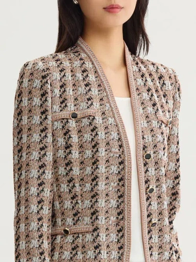 Misook Tailored Houndstooth Tweed Knit Jacket In Multi
