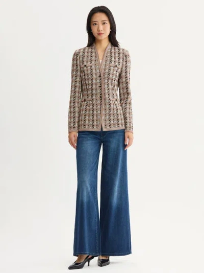 Misook Tailored Houndstooth Tweed Knit Jacket In Multi