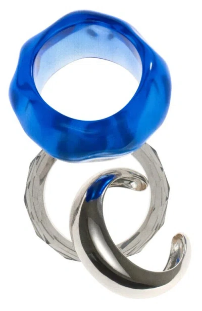 Mango Set Of 3 Mixed Texture Bangle Bracelets In Silver