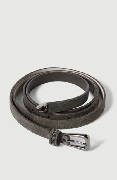 Brunello Cucinelli Suede Belt With Shiny Loop In Black
