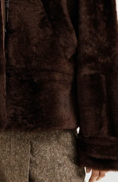 Brunello Cucinelli Shearling Outerwear Jacket With Shiny Zipper Pull In Brown
