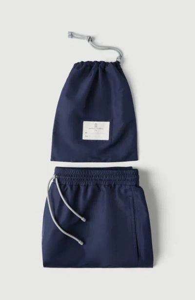 Brunello Cucinelli Straight-leg Mid-length Logo-embroidered Swim Shorts In Blue