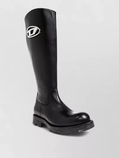 Diesel Knee High Ankle Boots Chunky Sole In Black