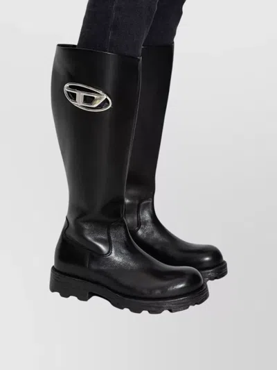 Diesel Knee High Ankle Boots Chunky Sole In Black