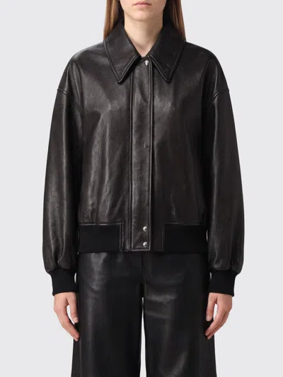 Khaite Shelman Leather Bomber Jacket In Black