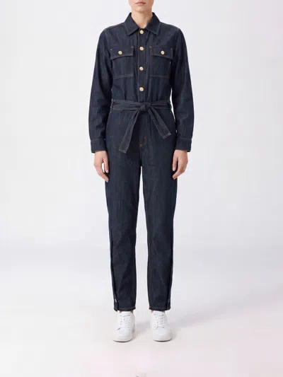 Liu •jo Belted Button-front Jumpsuit In Blue