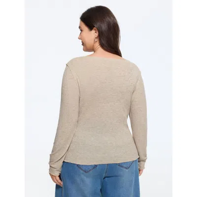 Bloomchic Stretchy Scoop Neck Lettuce Edge Basic Top In Gray