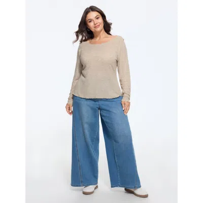 Bloomchic Stretchy Scoop Neck Lettuce Edge Basic Top In Gray