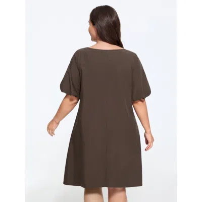 Bloomchic Solid Puff Sleeve A-line Mini Dress In Brown