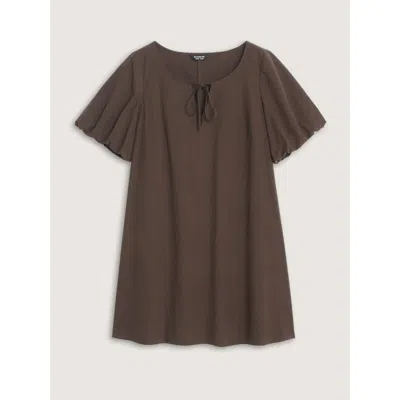 Bloomchic Solid Puff Sleeve A-line Mini Dress In Brown