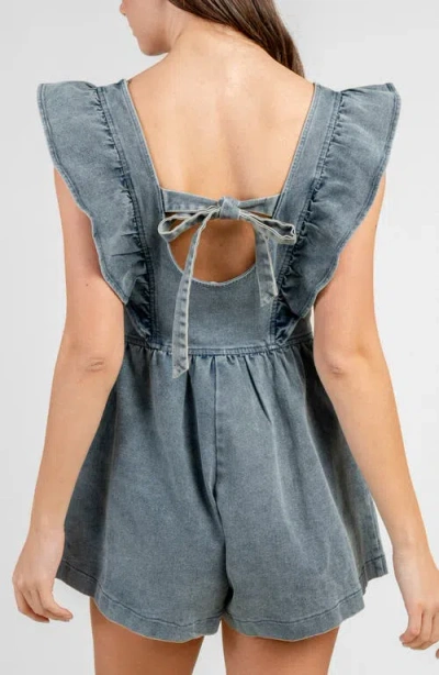 Beivy Ruffled Shoulder Denim Romper In Light Denim