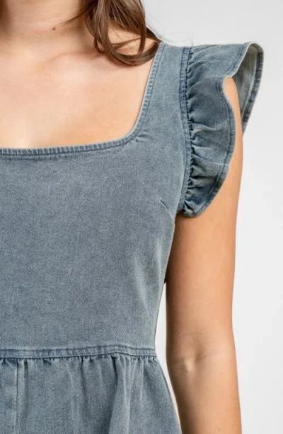 Beivy Ruffled Shoulder Denim Romper In Light Denim