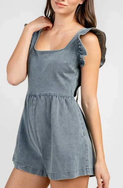 Beivy Ruffled Shoulder Denim Romper In Light Denim