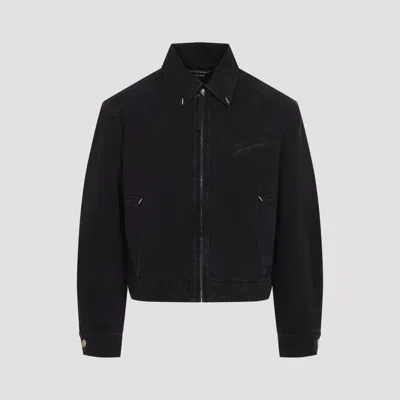 Jacquemus Canvas Coat Front And Back Pockets In Black
