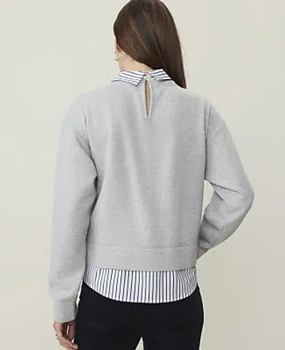 Ann Taylor Weekend Collared Mixed Media Sweatshirt In Medium Light Heather Grey