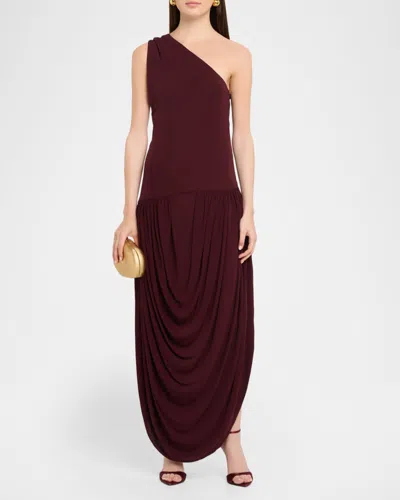 Brandon Maxwell Mila Draped One-shoulder Maxi Dress In Burgundy
