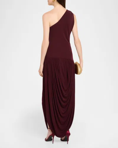 Brandon Maxwell Mila Draped One-shoulder Maxi Dress In Burgundy