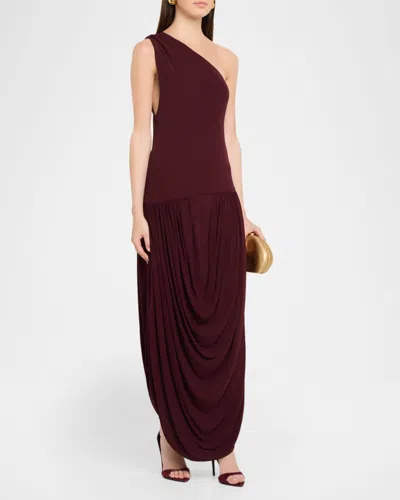 Brandon Maxwell Mila Draped One-shoulder Maxi Dress In Burgundy